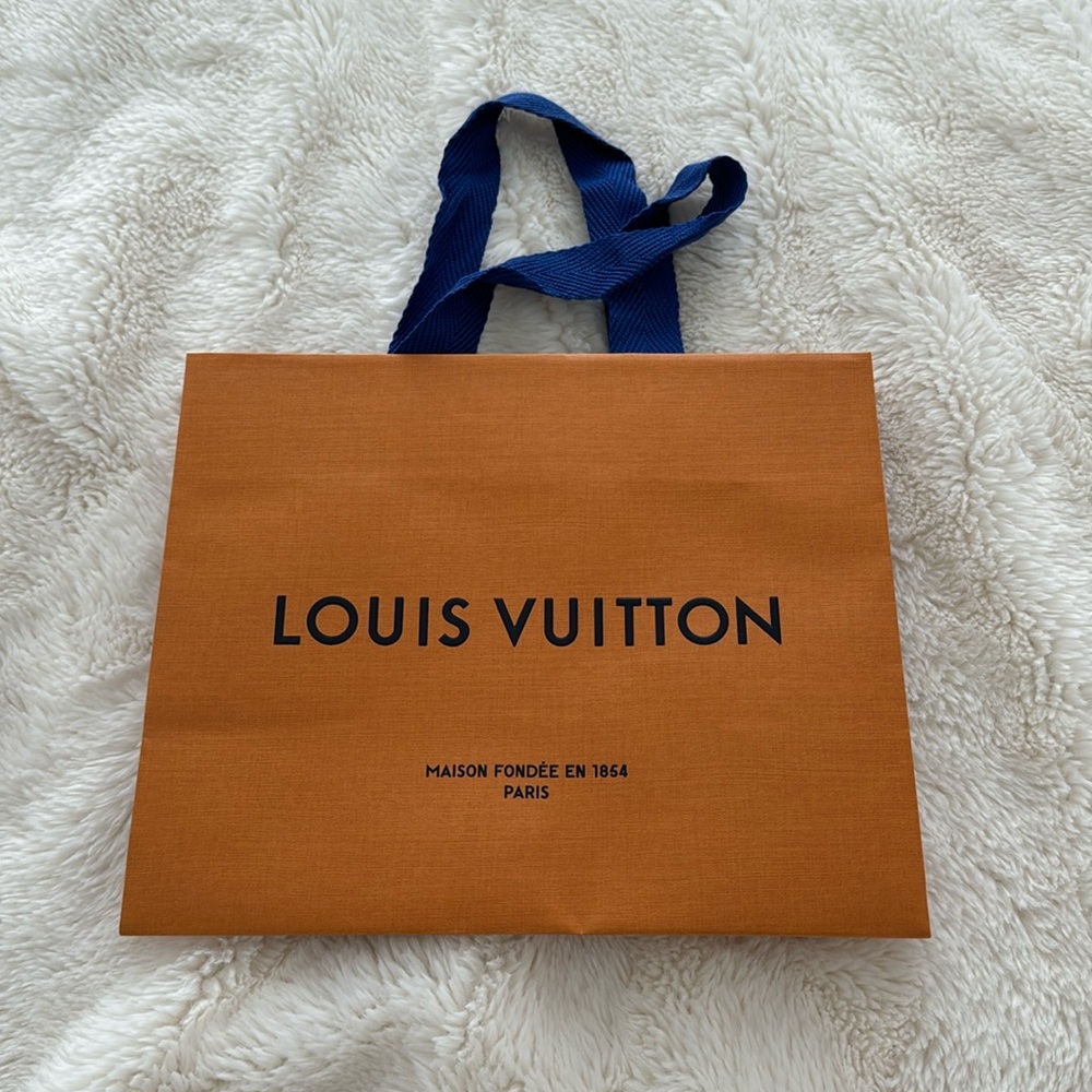 Louis Vuitton Orange Paper Gift Bag with Blue Cloth Handles
